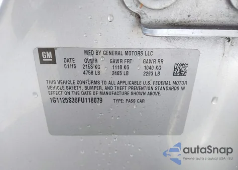 2015 Chevrolet Impala 2Lt из США, поврежденный, VIN 1G1125S36FU118079